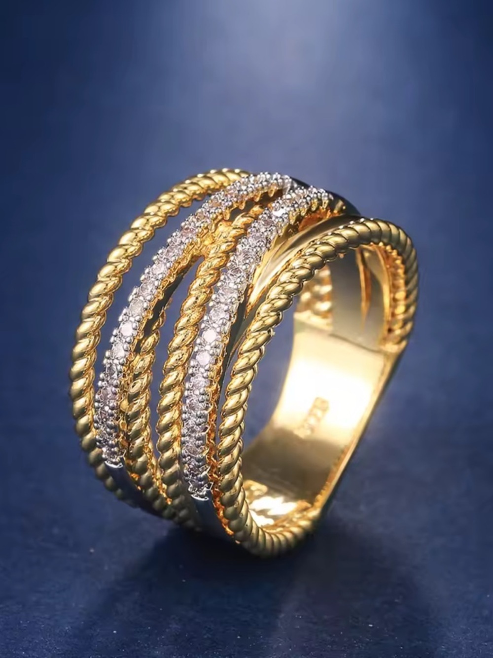 Gold Silver Multi-Row Twisted Band Ring - Women Jewelry